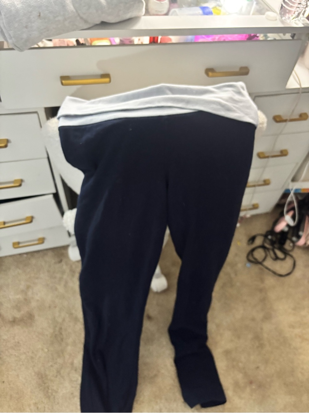 Brandy Melville Navy flared Leggings with Light Gray Waistband
